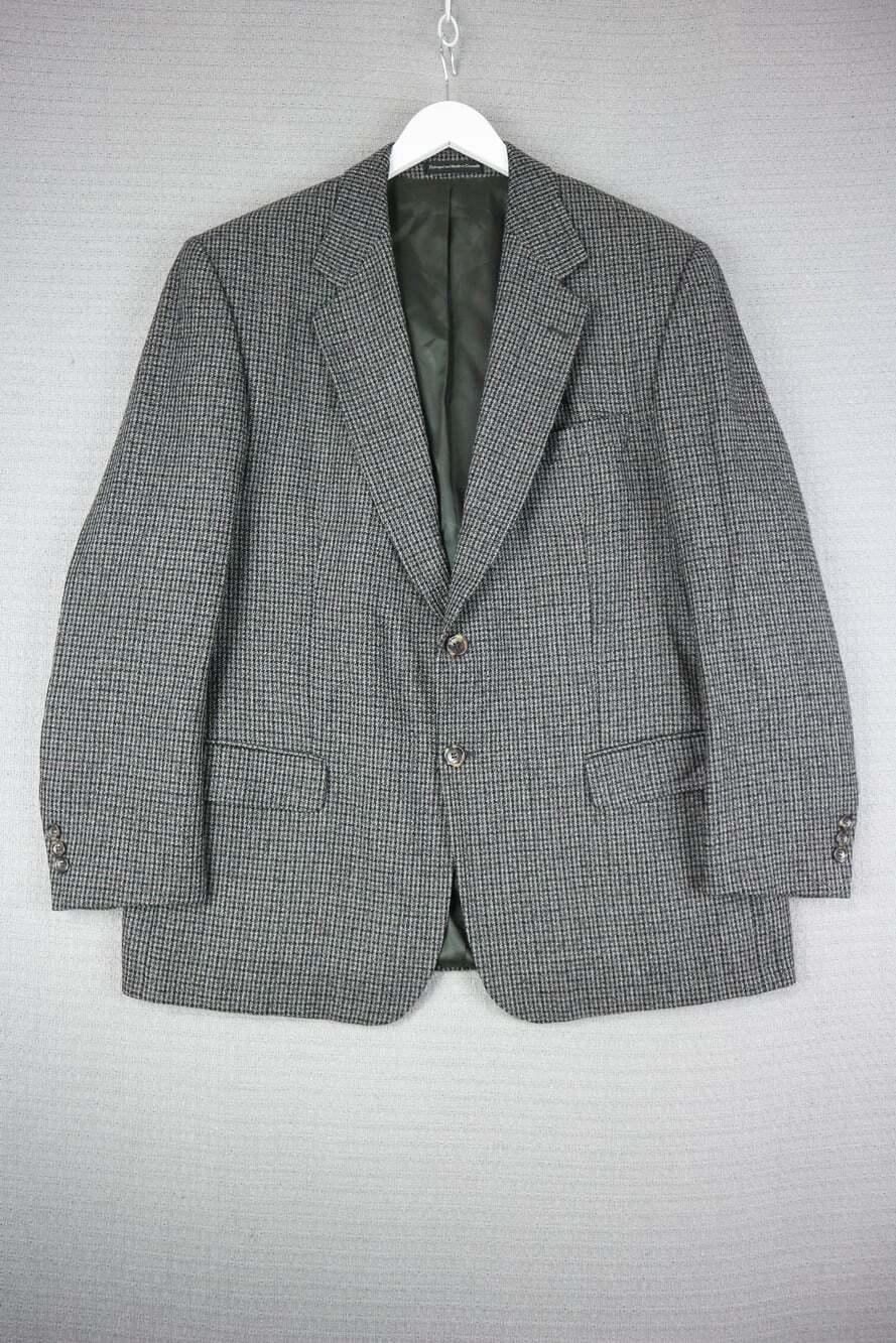 Moores Hyde Park Sport Coat Blazer Gray Houndstooth Check Wool Blend Made In Can